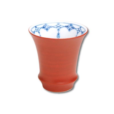 【有田焼】朱巻瓔珞（反り型）日本酒グラス　SAKE GLASS