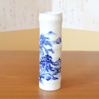 画像2: 染付山水 竹筒花瓶 真右エ門窯 初代 真右衛門 作