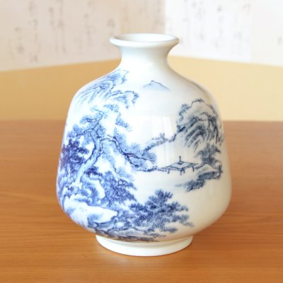 画像2: 染付山水 花瓶 真右エ門窯 初代 真右衛門 作