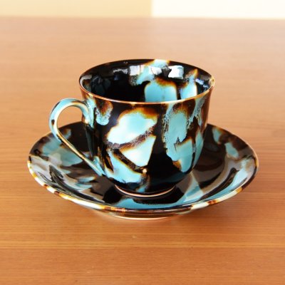 画像3: 緑影 コーヒー碗皿 真右エ門窯 二代真右衛門 馬場九洲夫 作