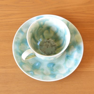画像3: 若葉の頃（新緑） コーヒー碗皿 真右エ門窯 二代真右衛門 馬場九洲夫 作