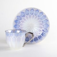 大柄虹彩ダイヤモンド　コバルト　コーヒー碗皿