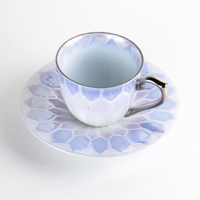 画像3: 大柄虹彩ダイヤモンド　コバルト　コーヒー碗皿