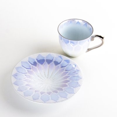 画像4: 大柄虹彩ダイヤモンド　コバルト　コーヒー碗皿