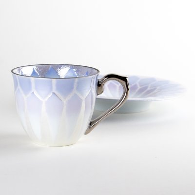 画像5: 大柄虹彩ダイヤモンド　コバルト　コーヒー碗皿