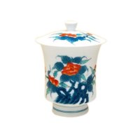 【名入れ・名前入り】色鍋島岩牡丹 （特大）蓋付湯呑（木箱入）