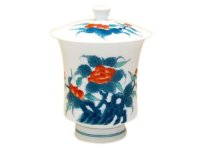 色鍋島岩牡丹　（特大）蓋付湯呑（木箱入）