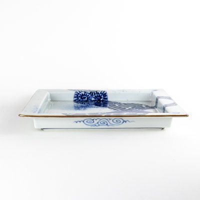 画像2: 古染丸繋ぎ紋　正角盛皿