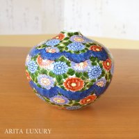 染錦菊華紋 小花瓶 藤井錦彩 作