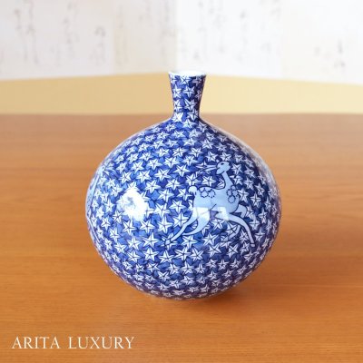画像1: 染付鹿に紅葉 小花瓶 藤井錦彩 作
