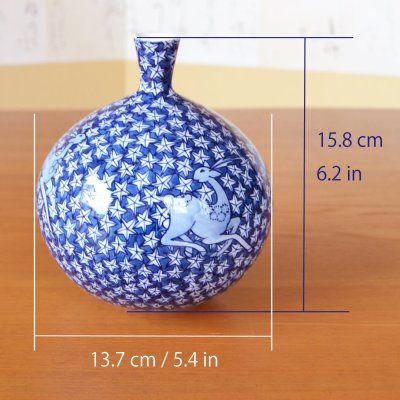 画像6: 染付鹿に紅葉 小花瓶 藤井錦彩 作