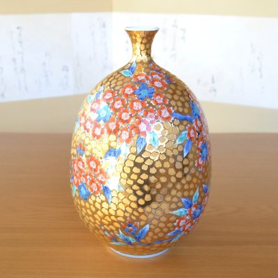 画像3: 黄金桜絵 花瓶 藤井錦彩 作