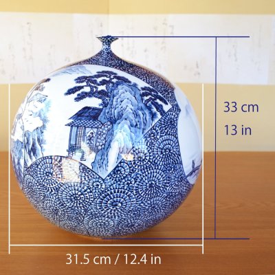 画像10: 大作 染付蛸唐草 間取山水絵 大壷 藤井錦彩 作