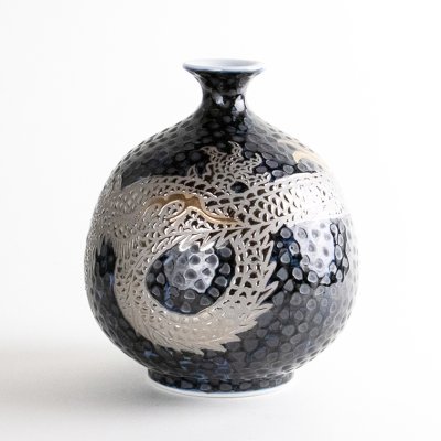 画像2: 鉄釉龍絵 小花瓶 藤井錦彩 作