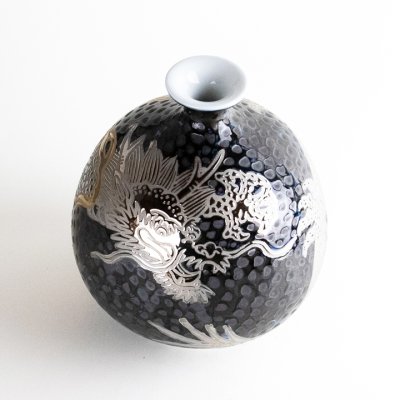 画像3: 鉄釉龍絵 小花瓶 藤井錦彩 作