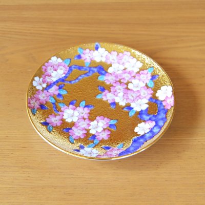 画像4: 金彩桜 飾り皿 皿立付き 金龍窯 作
