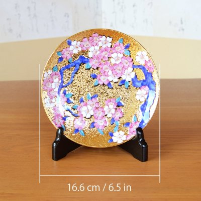 画像5: 金彩桜 飾り皿 皿立付き 金龍窯 作