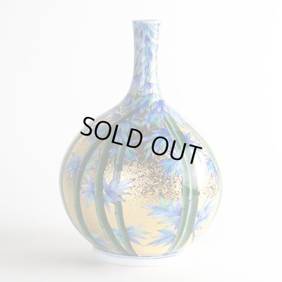 画像2: 金彩竹雀 鶴首花瓶 金龍窯 作
