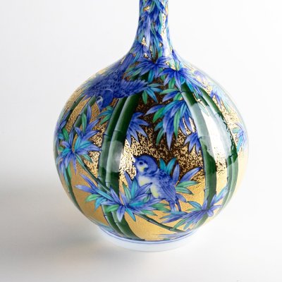 画像3: 金彩竹雀 鶴首花瓶 金龍窯 作