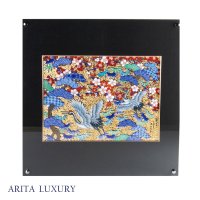金彩松竹梅・鶴 陶額 金龍窯 作