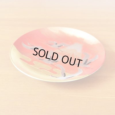 画像5: 金箔 富士山と鶴絵 ６寸飾り皿（19ｃｍ） 琥山窯 小野達郎 作