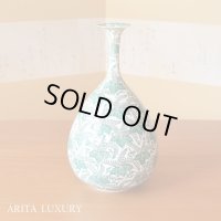 緑彩桐絵 鶴首花瓶 北村福次 作