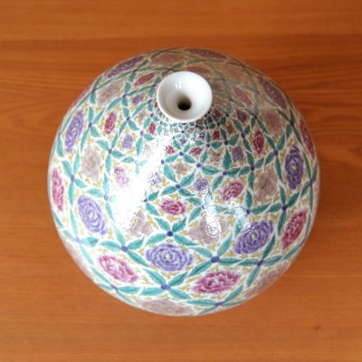 画像2: 紫彩牡丹 花瓶 北村福次 作