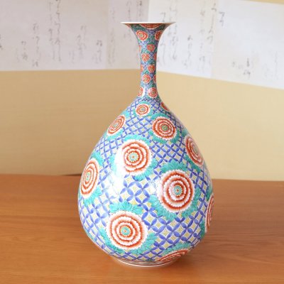 画像2: 大作 染錦牡丹　細首大花瓶 北村福次 作