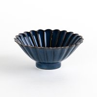 群青　菊彫小鉢