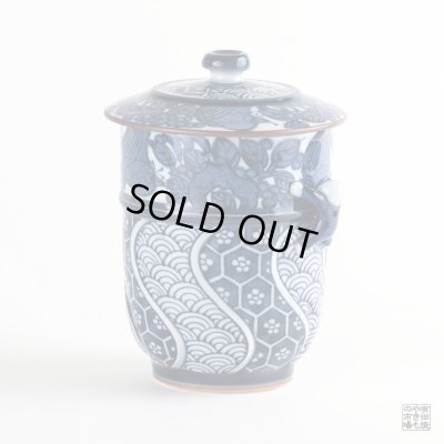 花鳥一閑人（青）蓋付湯呑