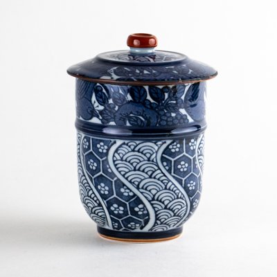 画像2: 花鳥一閑人（赤）蓋付湯呑
