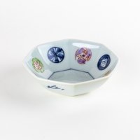 染錦丸紋　八角小鉢