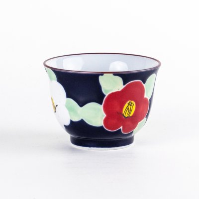 釉彩椿（ルリ）　煎茶