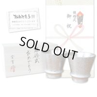 銀婚式 プレゼント 有田焼 焼酎グラス ペアー 銀彩 のし・メッセージカード付き 木箱入り