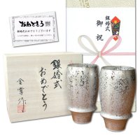 銀婚式 プレゼント 有田焼 ビールグラス ペアー 銀彩 のし・メッセージカード付き 木箱入り