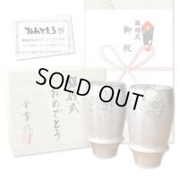 銀婚式 プレゼント 有田焼 ビールグラス ペアー 銀彩 のし・メッセージカード付き 木箱入り