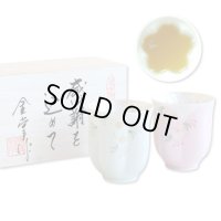 退職祝い プレゼント 夫婦湯呑み ペアー 感謝を込めた退職ギフト 桜がうかぶ桜湯飲み 華の舞 薄緑 ピンク 有田焼 日本製 贈答用
