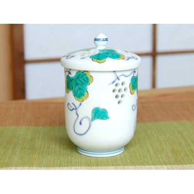 画像2: 水晶彫ぶどう（小） 蓋付湯呑（木箱入）