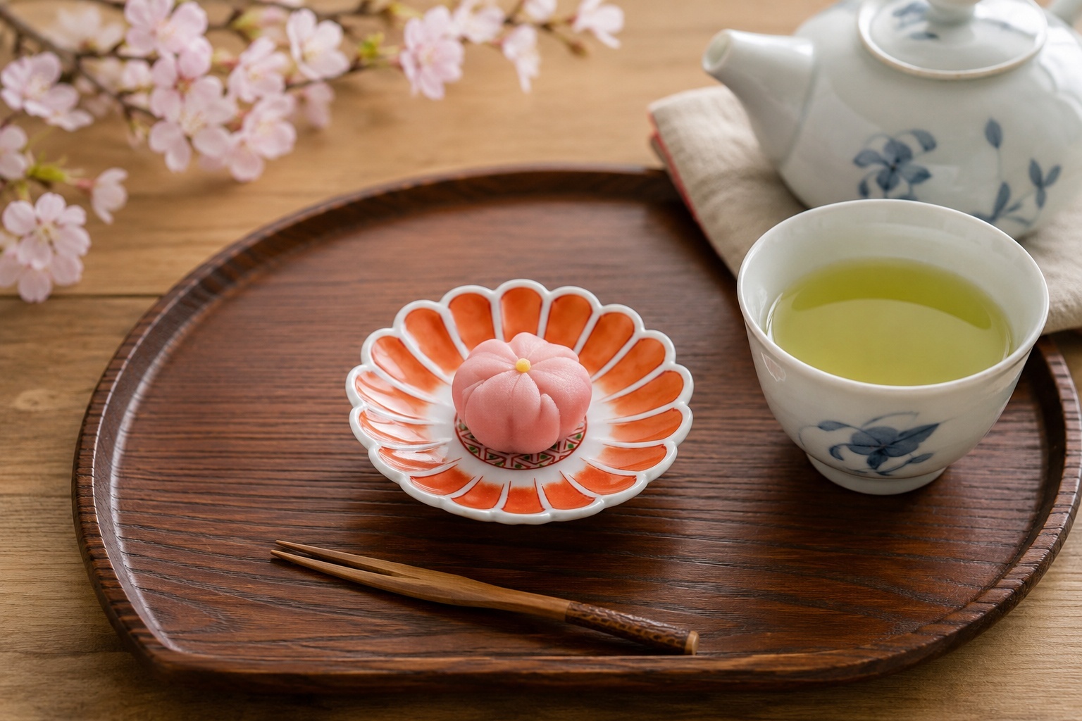 赤絵の小皿に和菓子を盛った使用イメージ