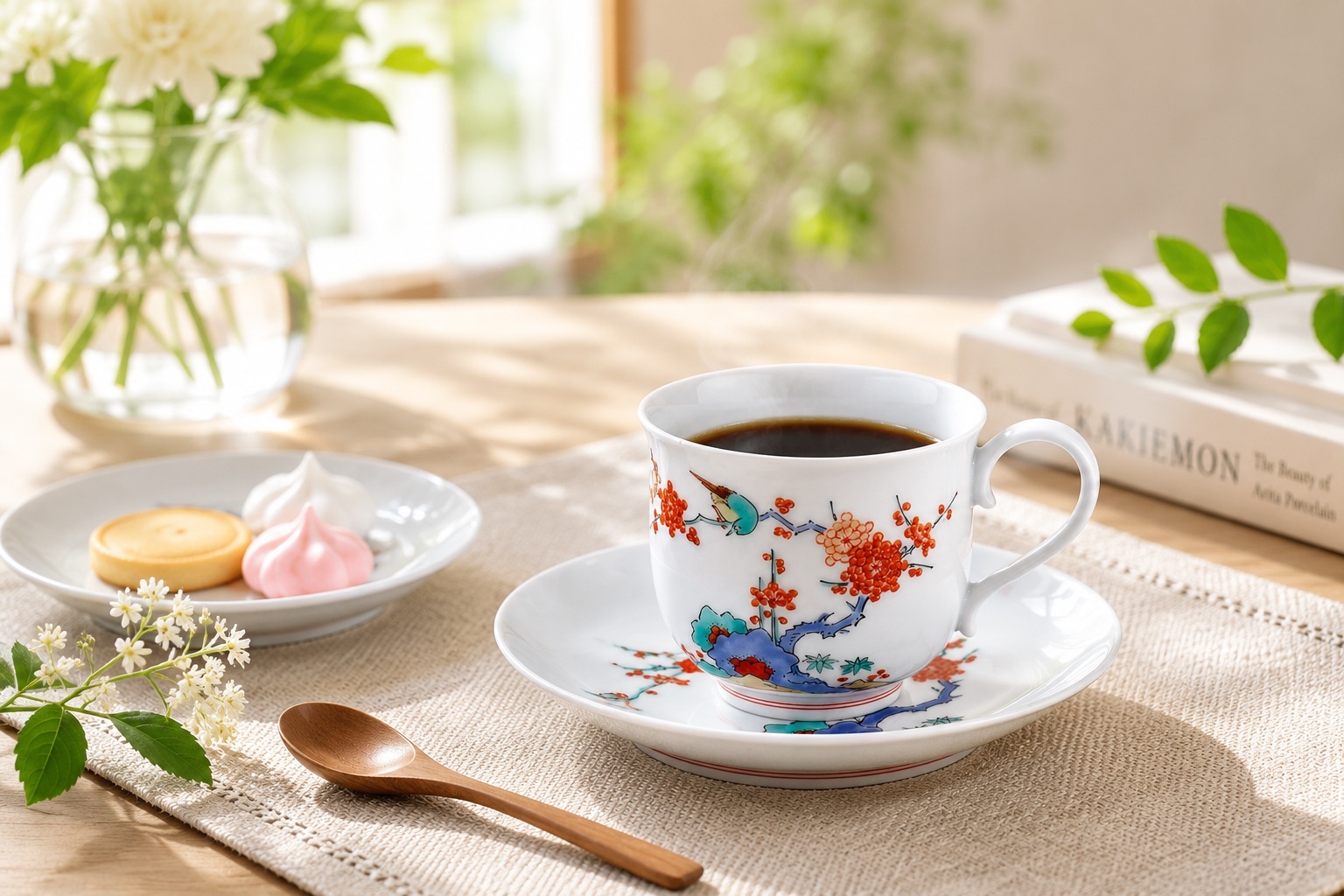 柿右衛門様式のコーヒーカップを使ったティータイムの風景