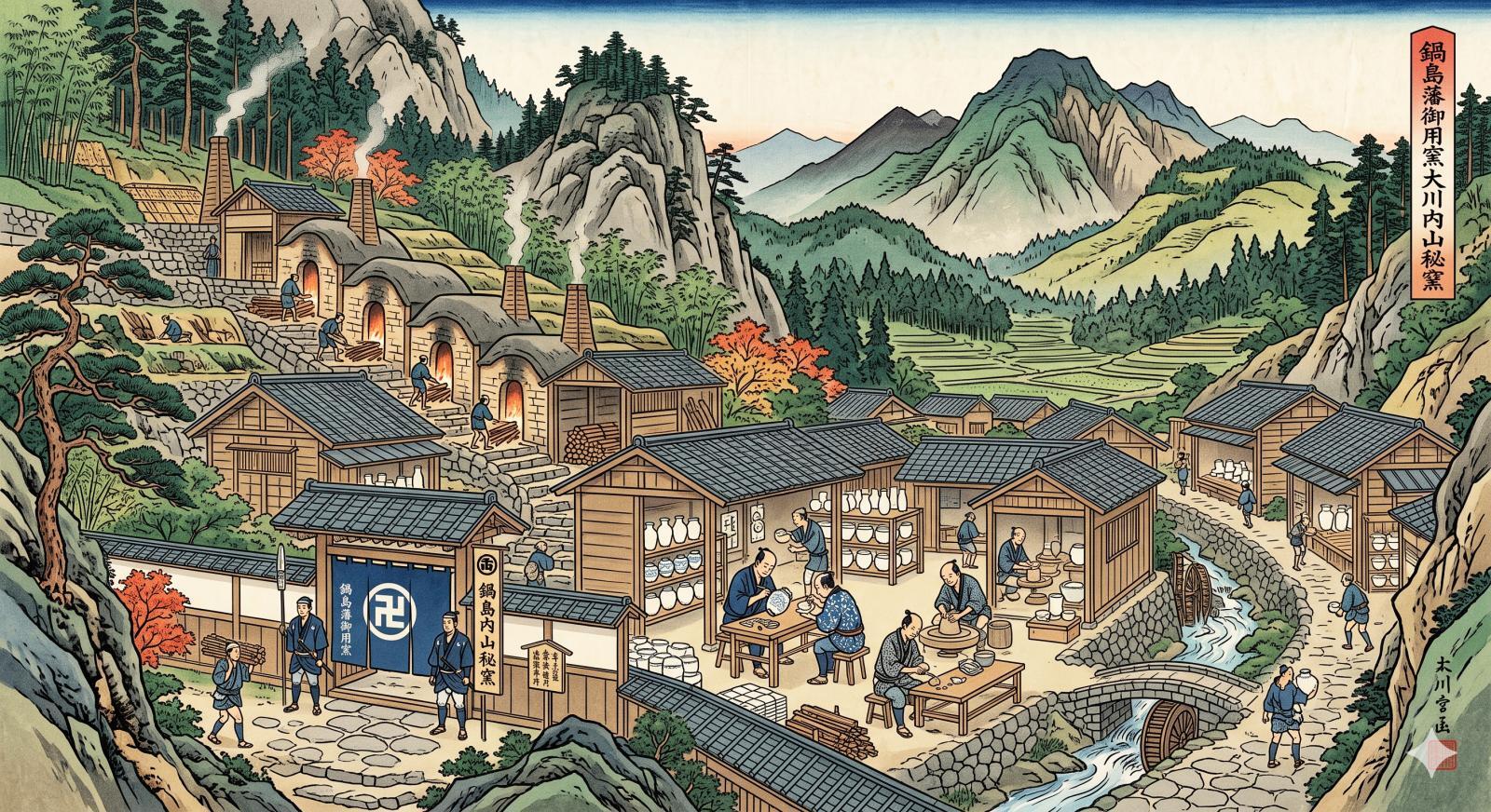 江戸時代の鍋島藩窯を描いたイラスト