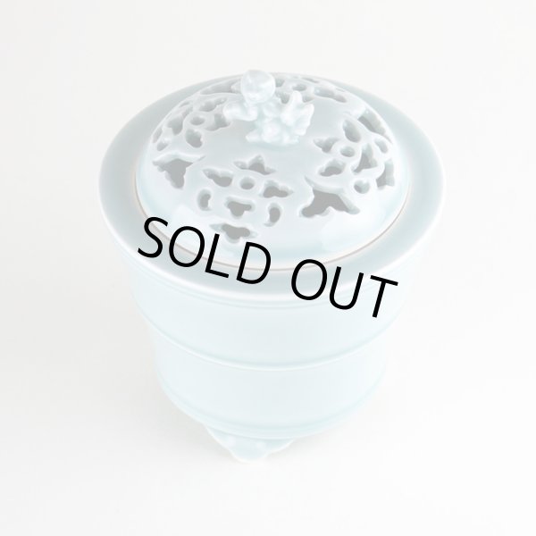 画像2: 青磁竹筒 香炉(木箱入) (2)