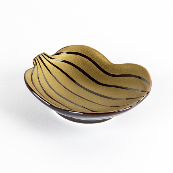 錦金彩飴釉　瓢形小付