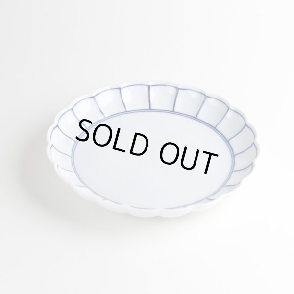 染付ふちどり線 菊割５寸皿