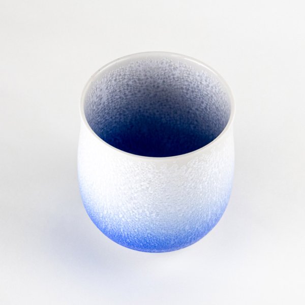 画像2: 藍染水滴(大)湯呑(馬場真右エ門窯/木箱付) (2)