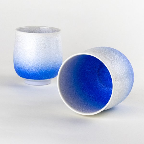 画像5: 藍染水滴(ペア) 夫婦湯呑(馬場真右エ門窯/木箱付) (5)