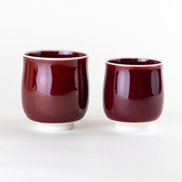 画像2: 内外辰砂（ペア） 夫婦湯呑（馬場真右エ門窯/木箱付） (2)