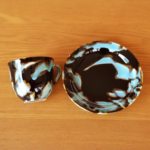 画像5: 緑影 コーヒー碗皿 真右エ門窯 二代真右衛門 馬場九洲夫 作 (5)