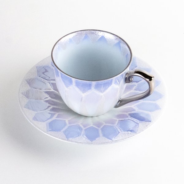 画像3: 大柄虹彩ダイヤモンド　コバルト　コーヒー碗皿 (3)