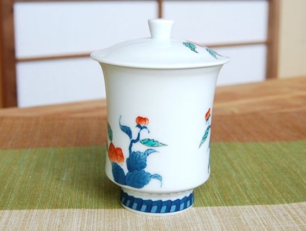 画像3: 色鍋島内山水岩牡丹（大）蓋付湯呑 (3)